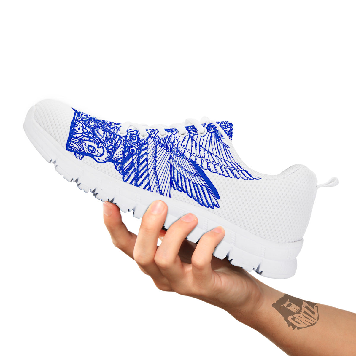 Mayan Statue White And Blue Print White Sneaker-grizzshop
