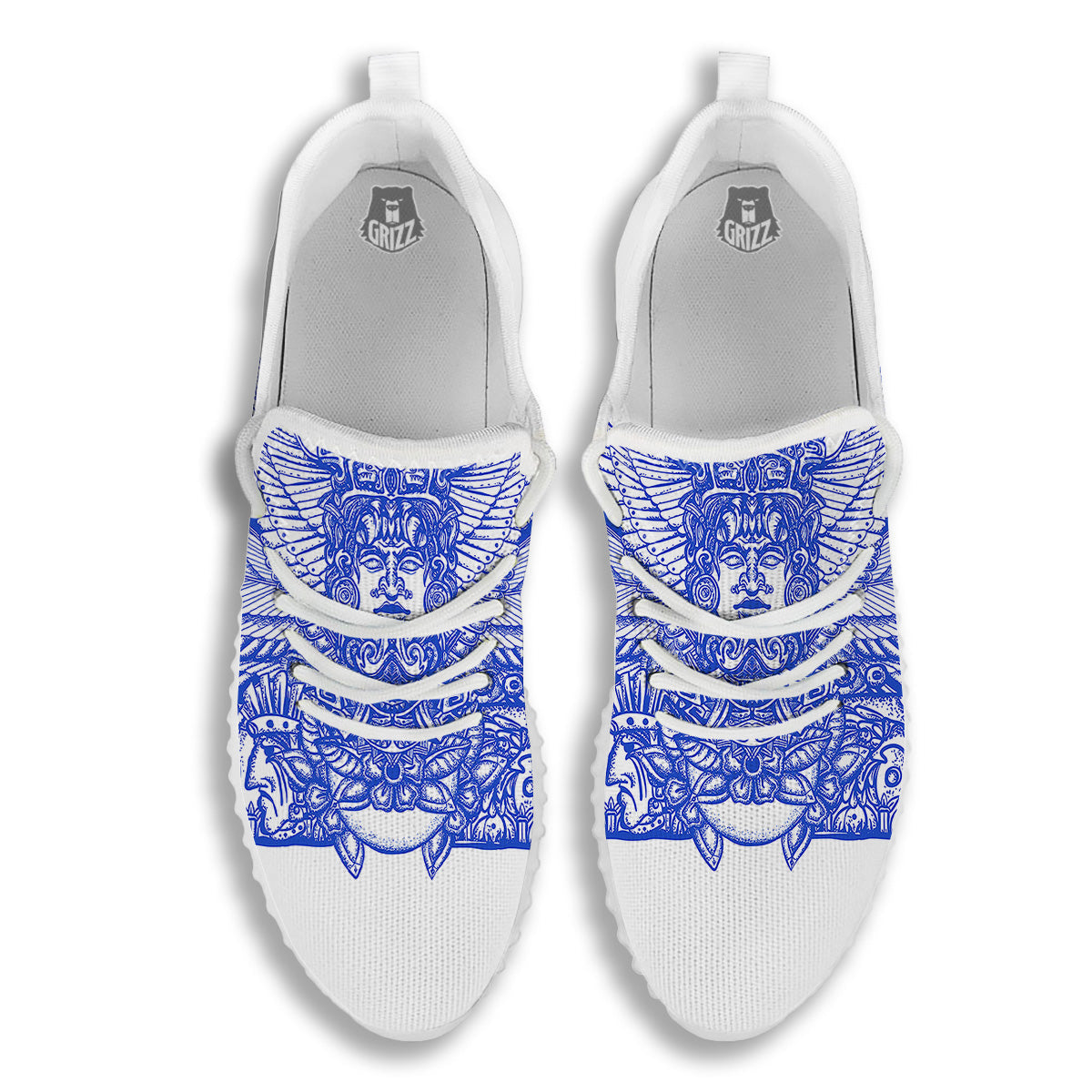 Mayan Statue White And Blue Print White Walking Shoes-grizzshop