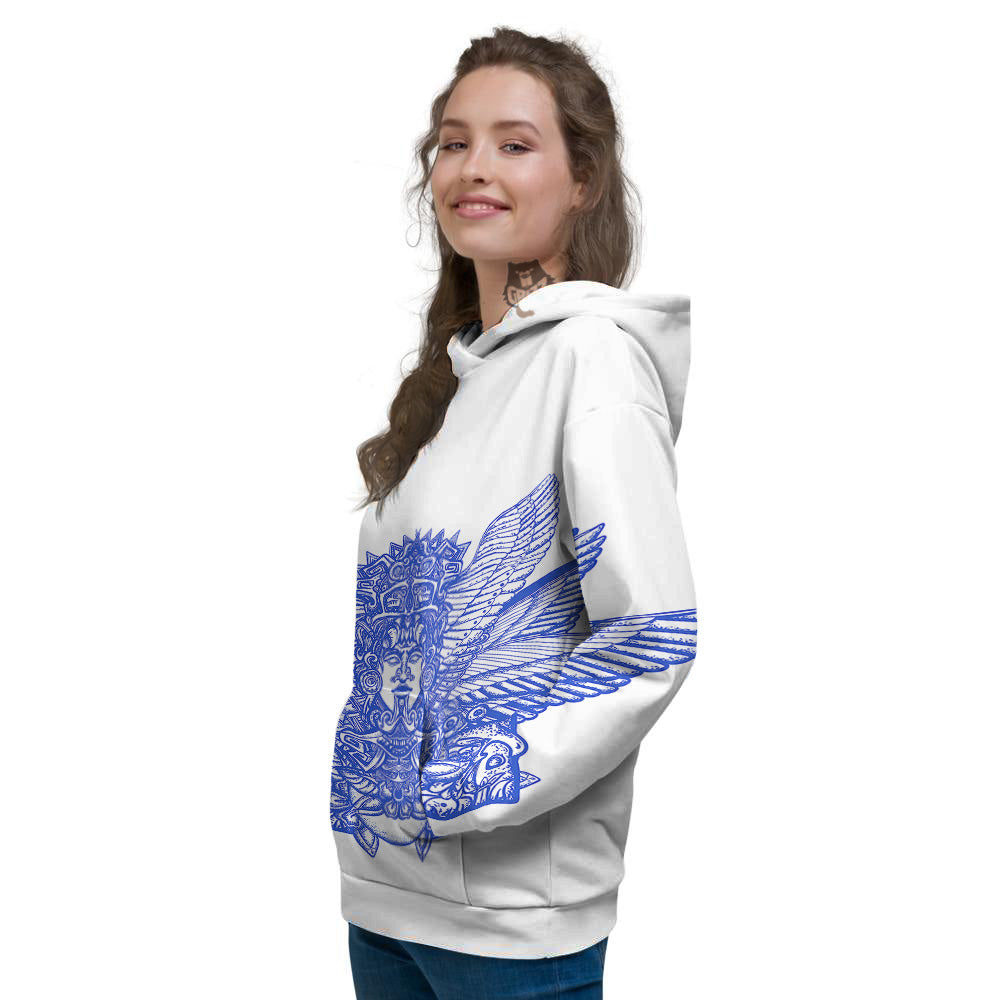 Mayan Statue White And Blue Print Women's Hoodie-grizzshop