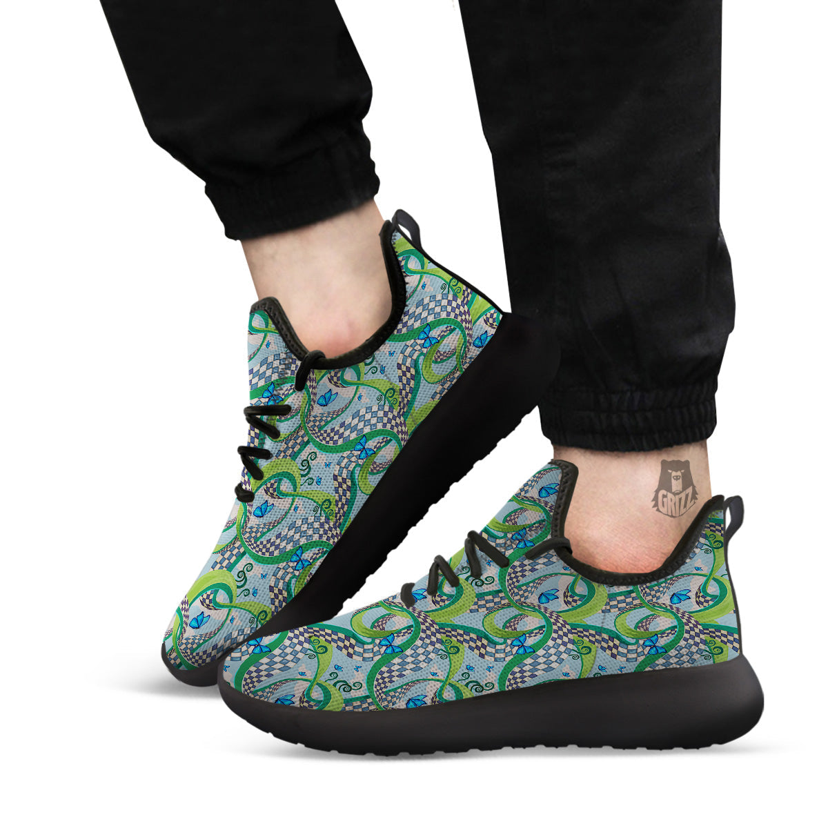 Maze Checkered Print Pattern Black Athletic Shoes-grizzshop