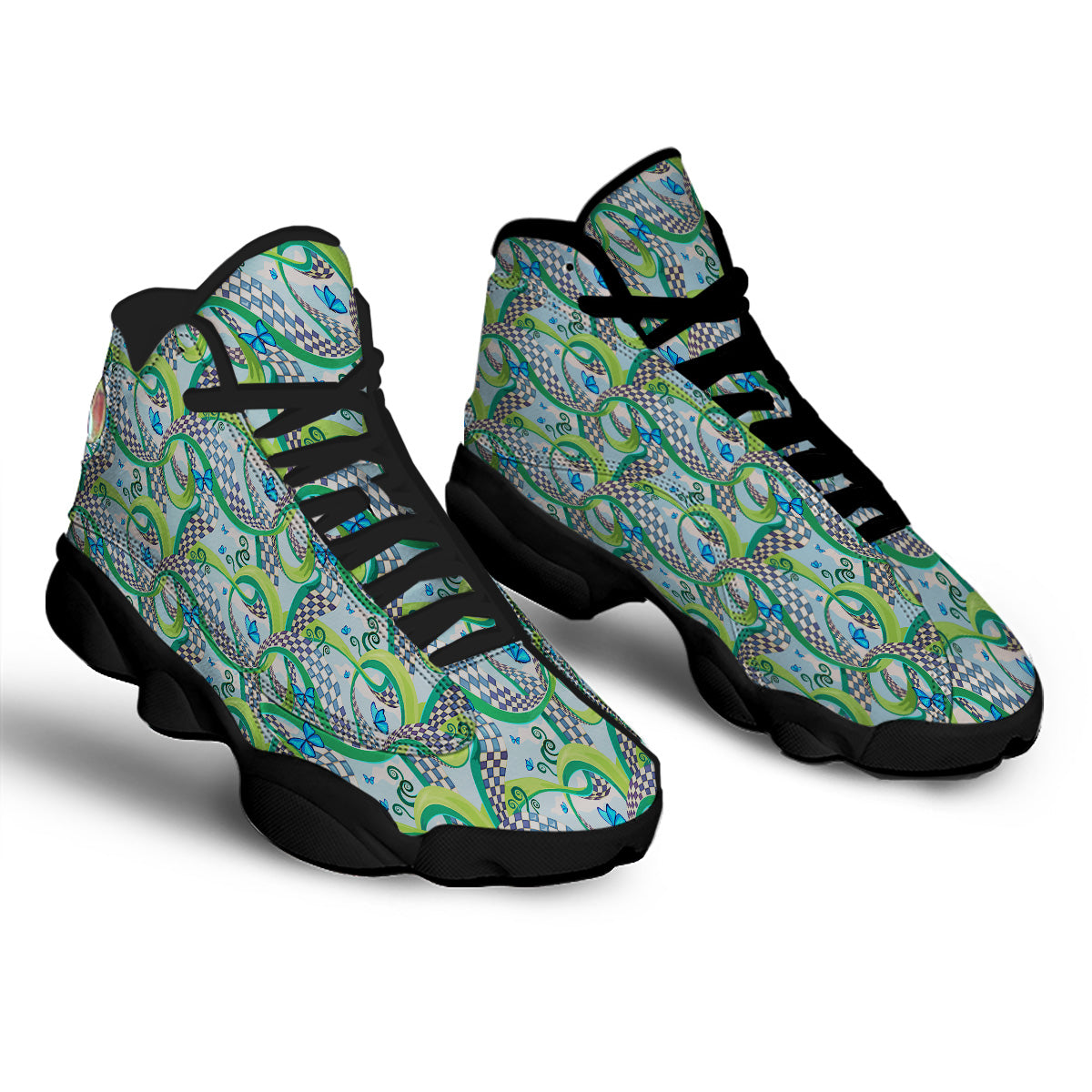 Maze Checkered Print Pattern Black Basketball Shoes-grizzshop