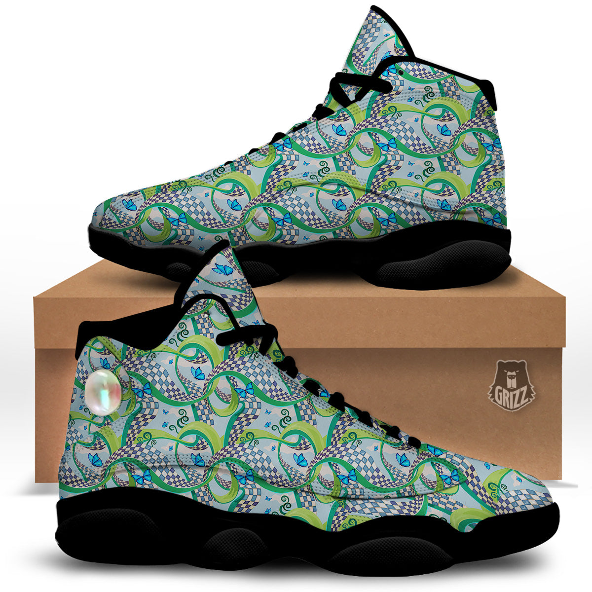 Maze Checkered Print Pattern Black Basketball Shoes-grizzshop