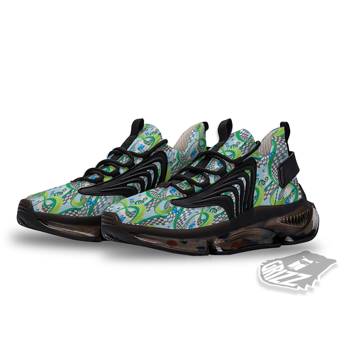 Maze Checkered Print Pattern Black Gym Shoes-grizzshop