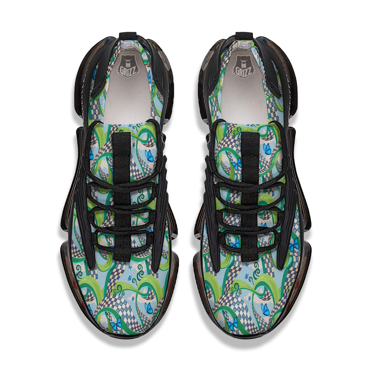 Maze Checkered Print Pattern Black Gym Shoes-grizzshop