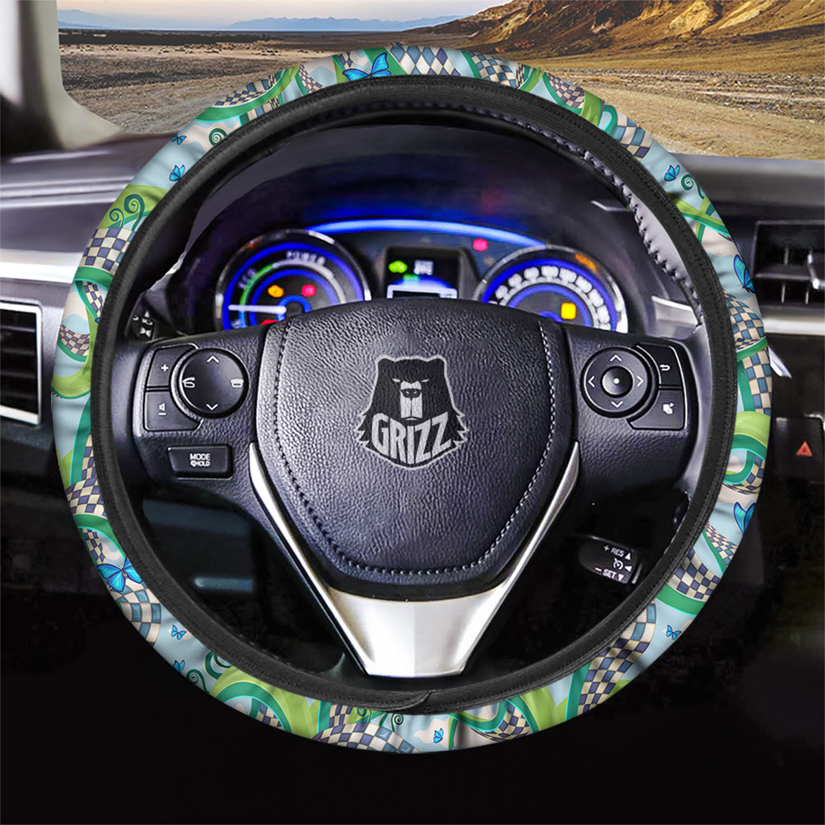 Maze Checkered Print Pattern Car Steering Wheel Cover-grizzshop
