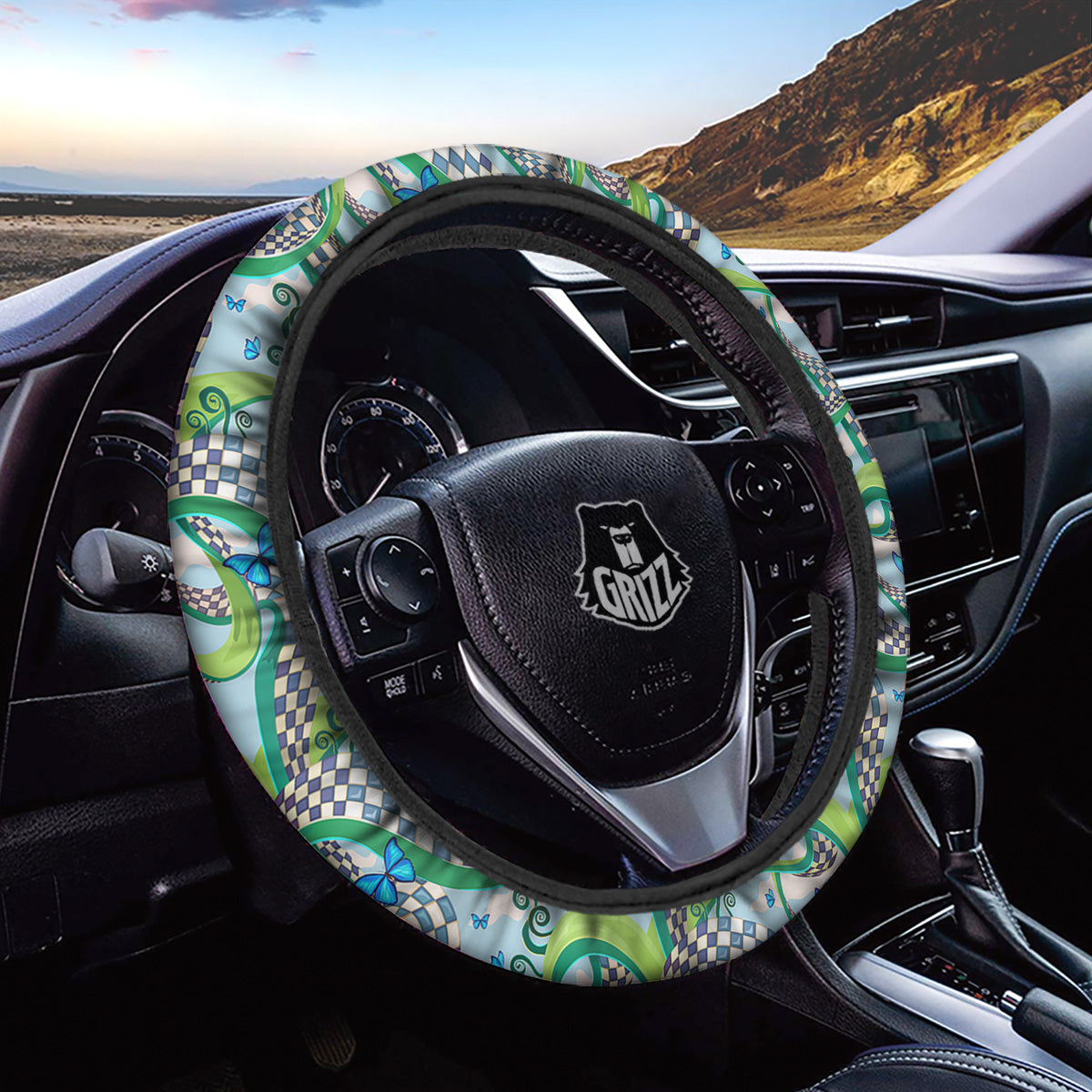 Maze Checkered Print Pattern Car Steering Wheel Cover-grizzshop