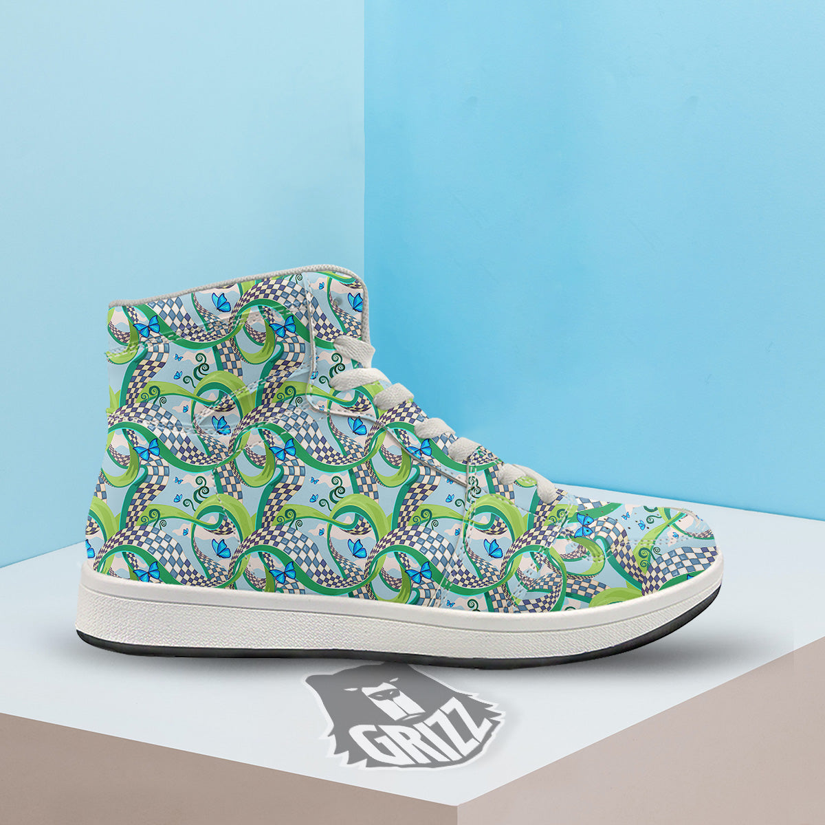 Maze Checkered Print Pattern High Top Sneakers-grizzshop