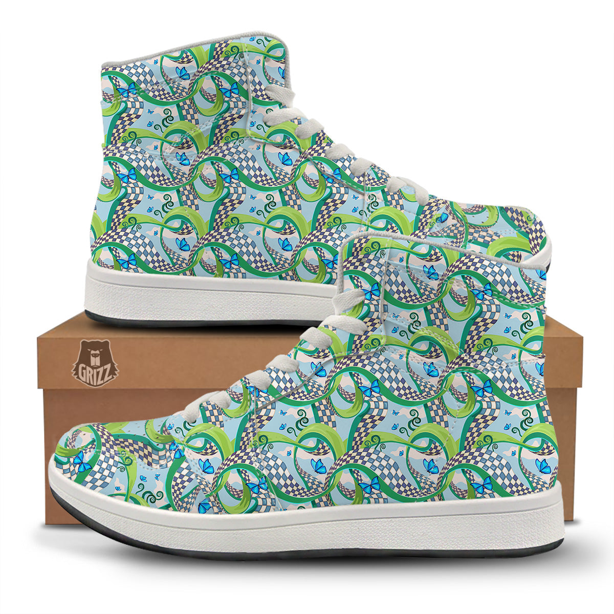 Maze Checkered Print Pattern High Top Sneakers-grizzshop