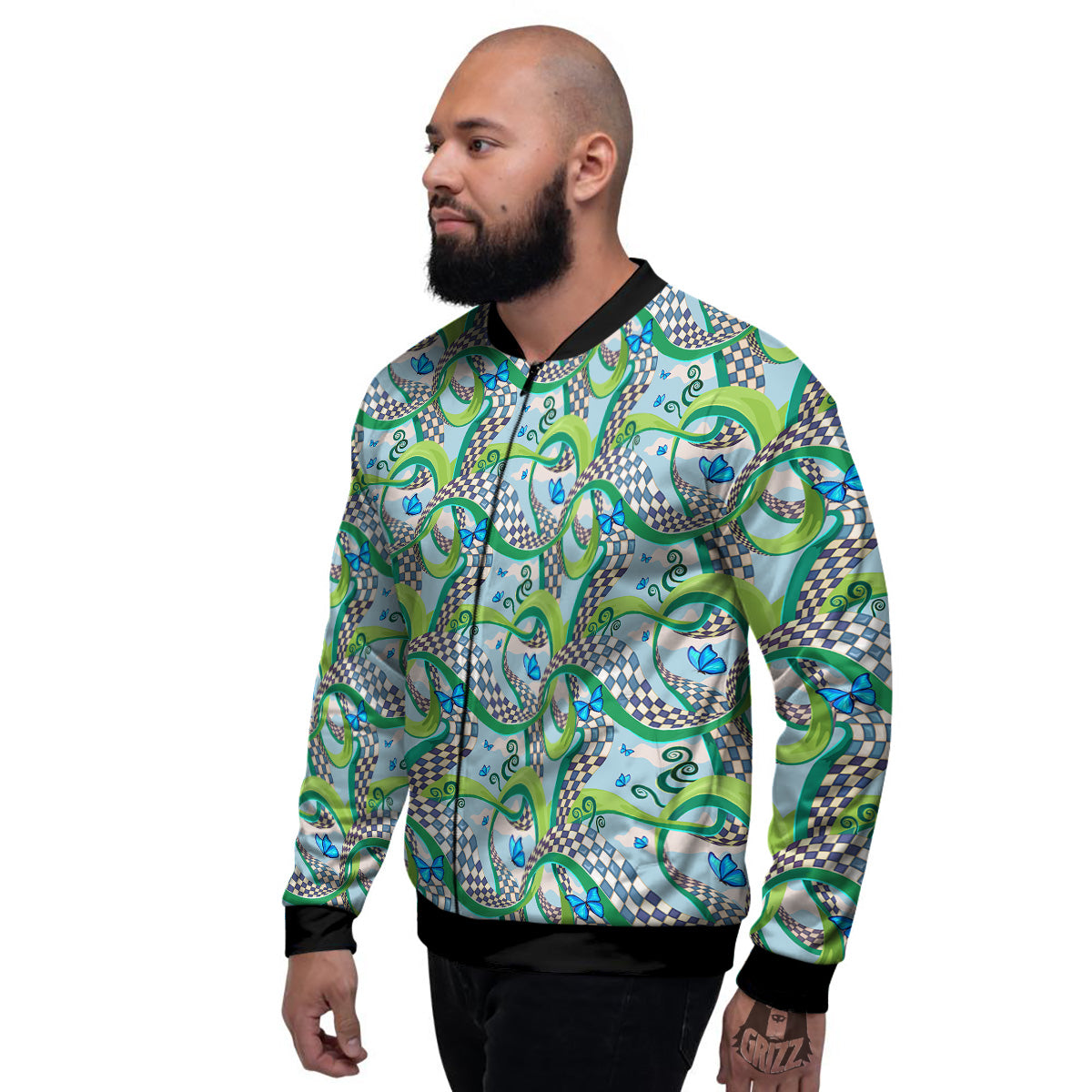 Maze Checkered Print Pattern Men's Bomber Jacket-grizzshop