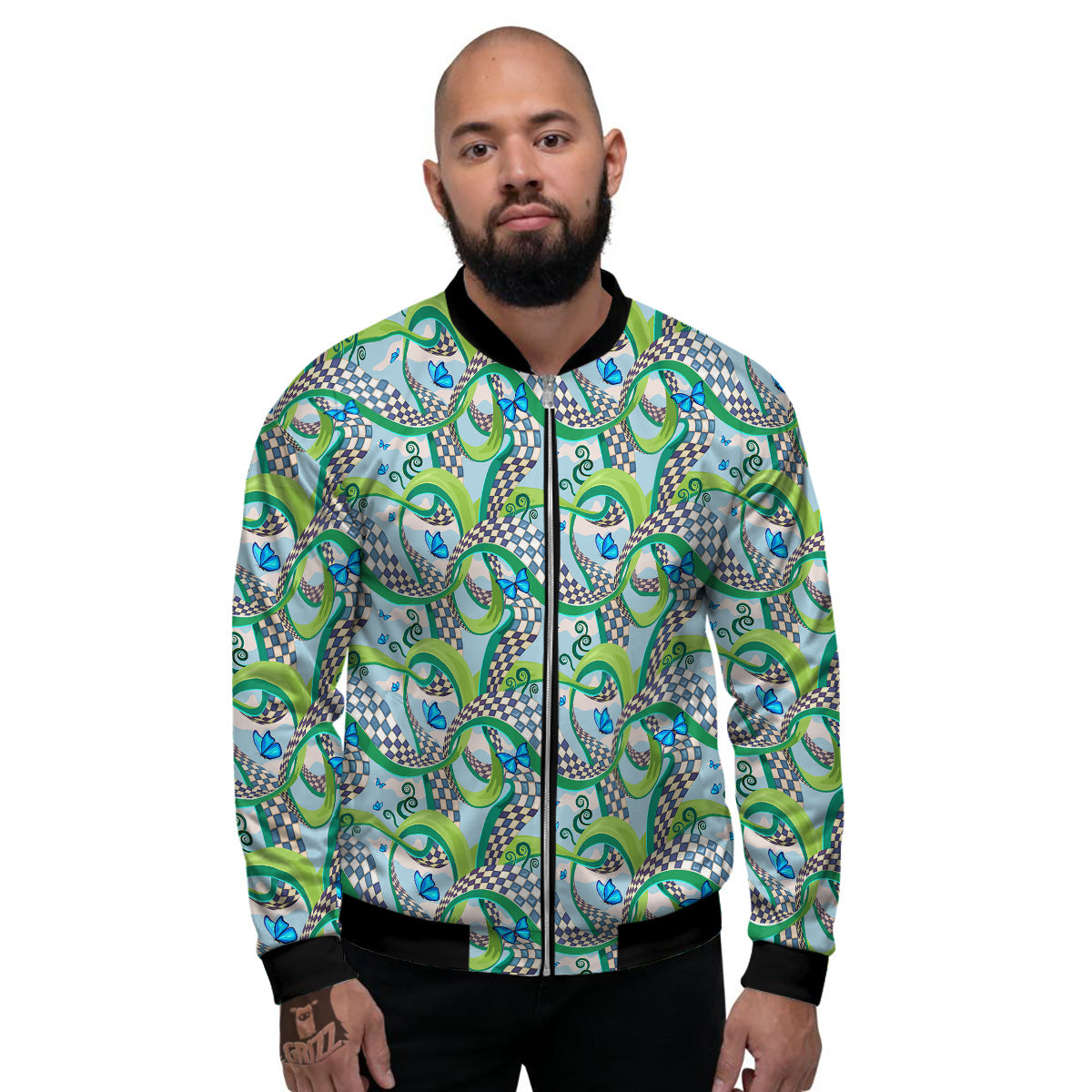 Maze Checkered Print Pattern Men's Bomber Jacket-grizzshop