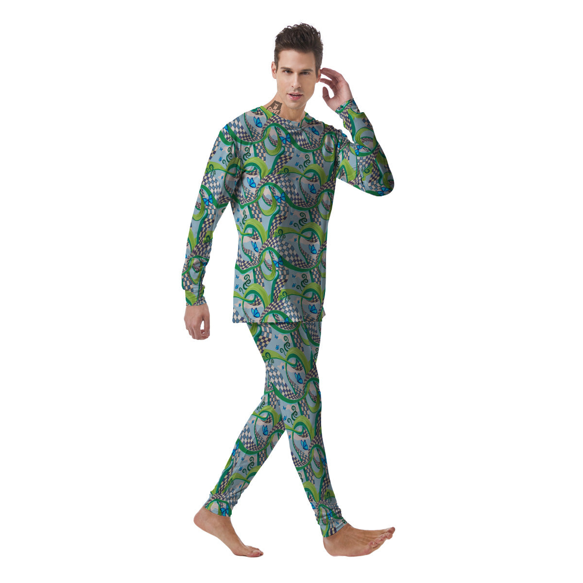 Maze Checkered Print Pattern Men's Pajamas-grizzshop