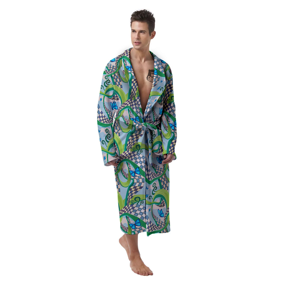 Maze Checkered Print Pattern Men's Robe-grizzshop