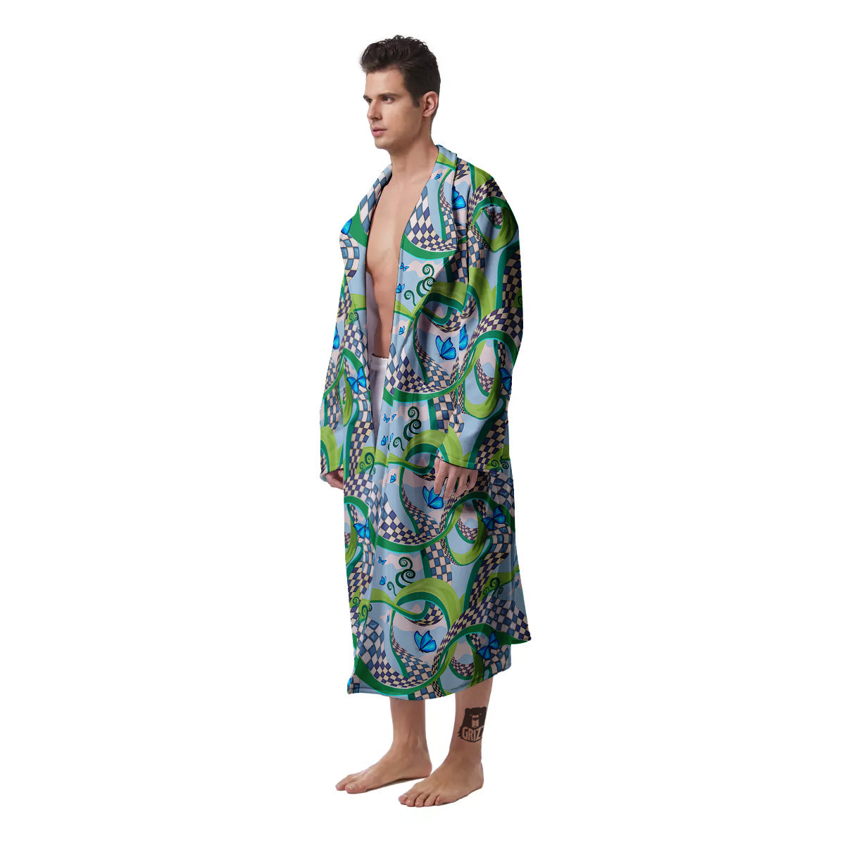 Maze Checkered Print Pattern Men's Robe-grizzshop