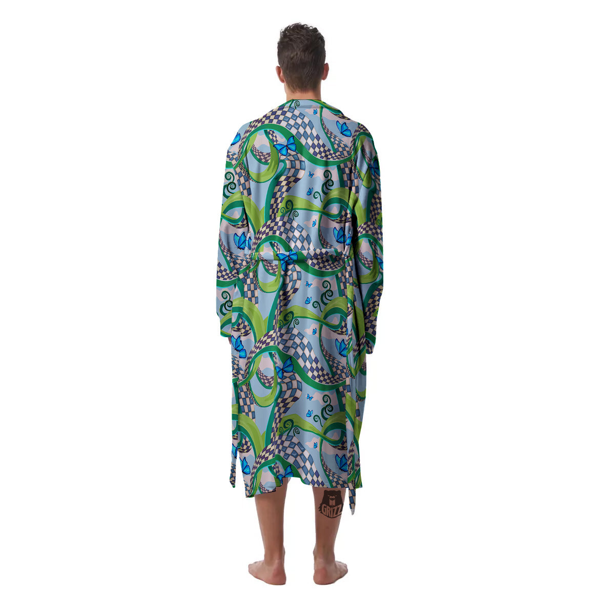 Maze Checkered Print Pattern Men's Robe-grizzshop