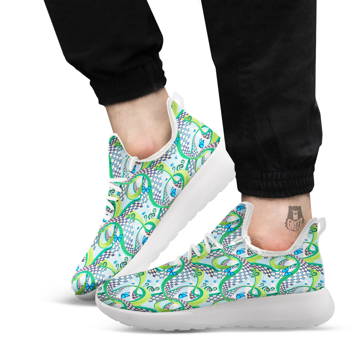 Maze Checkered Print Pattern White Athletic Shoes-grizzshop