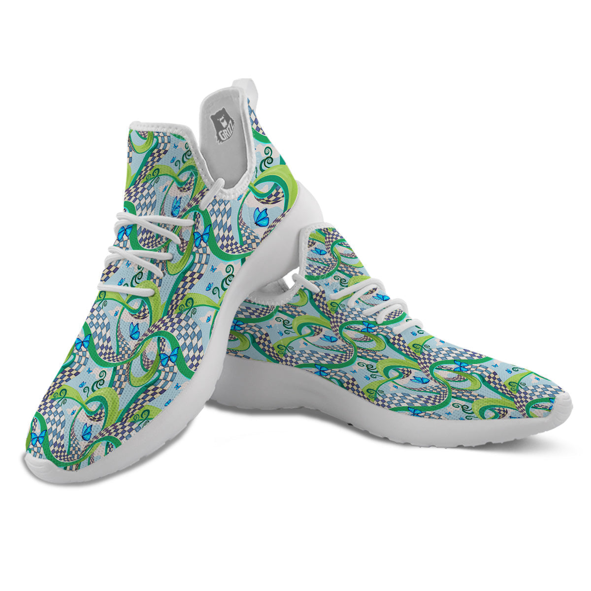 Maze Checkered Print Pattern White Athletic Shoes-grizzshop