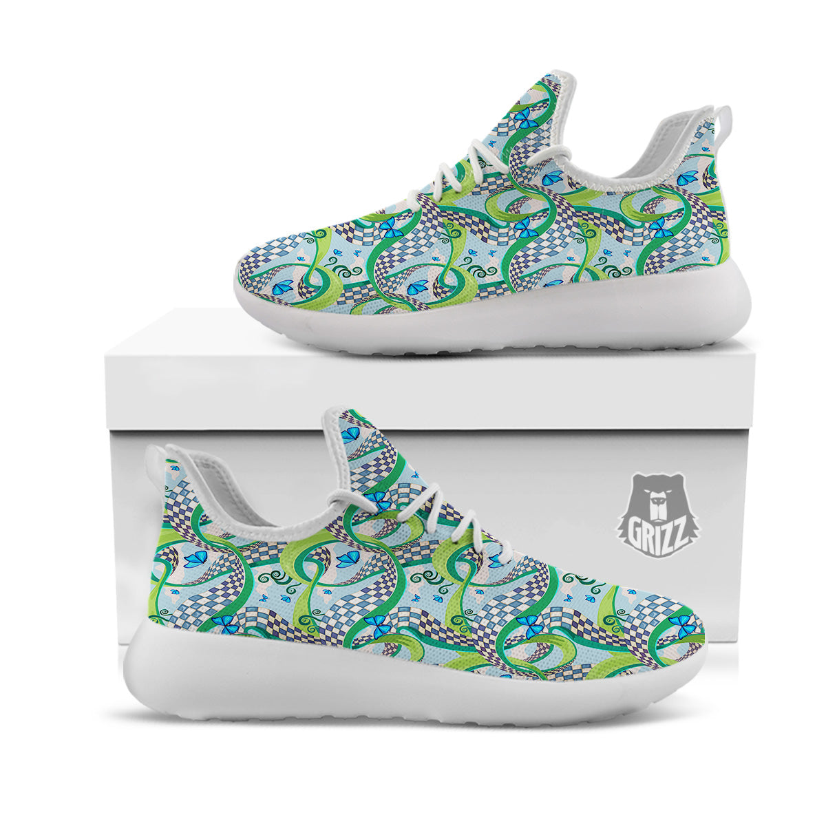 Maze Checkered Print Pattern White Athletic Shoes-grizzshop