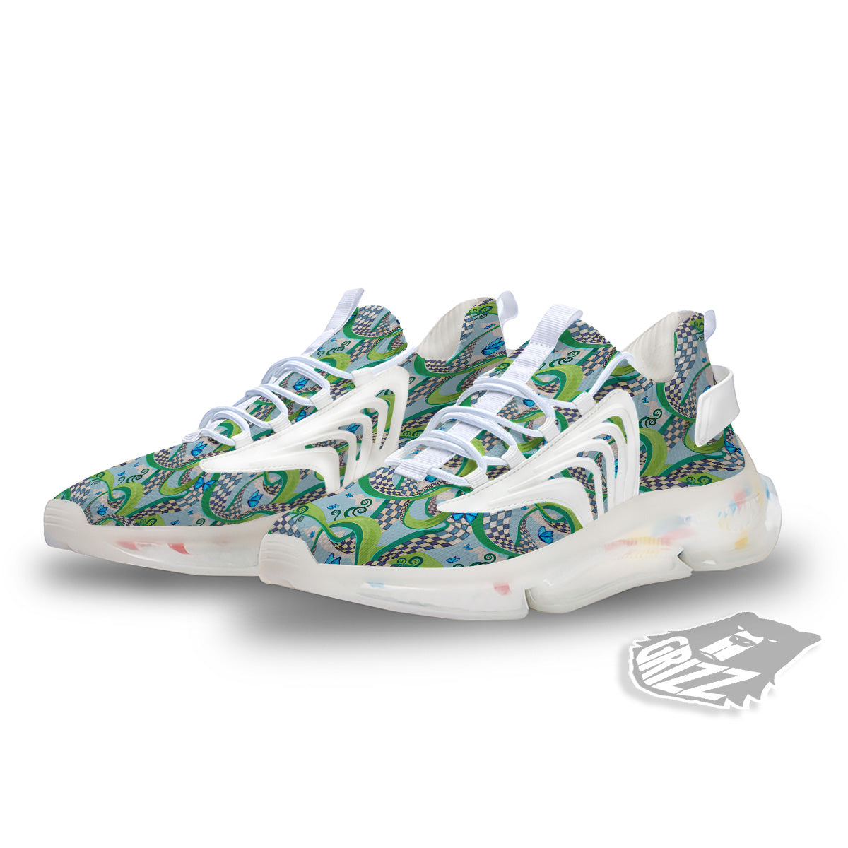 Maze Checkered Print Pattern White Gym Shoes-grizzshop
