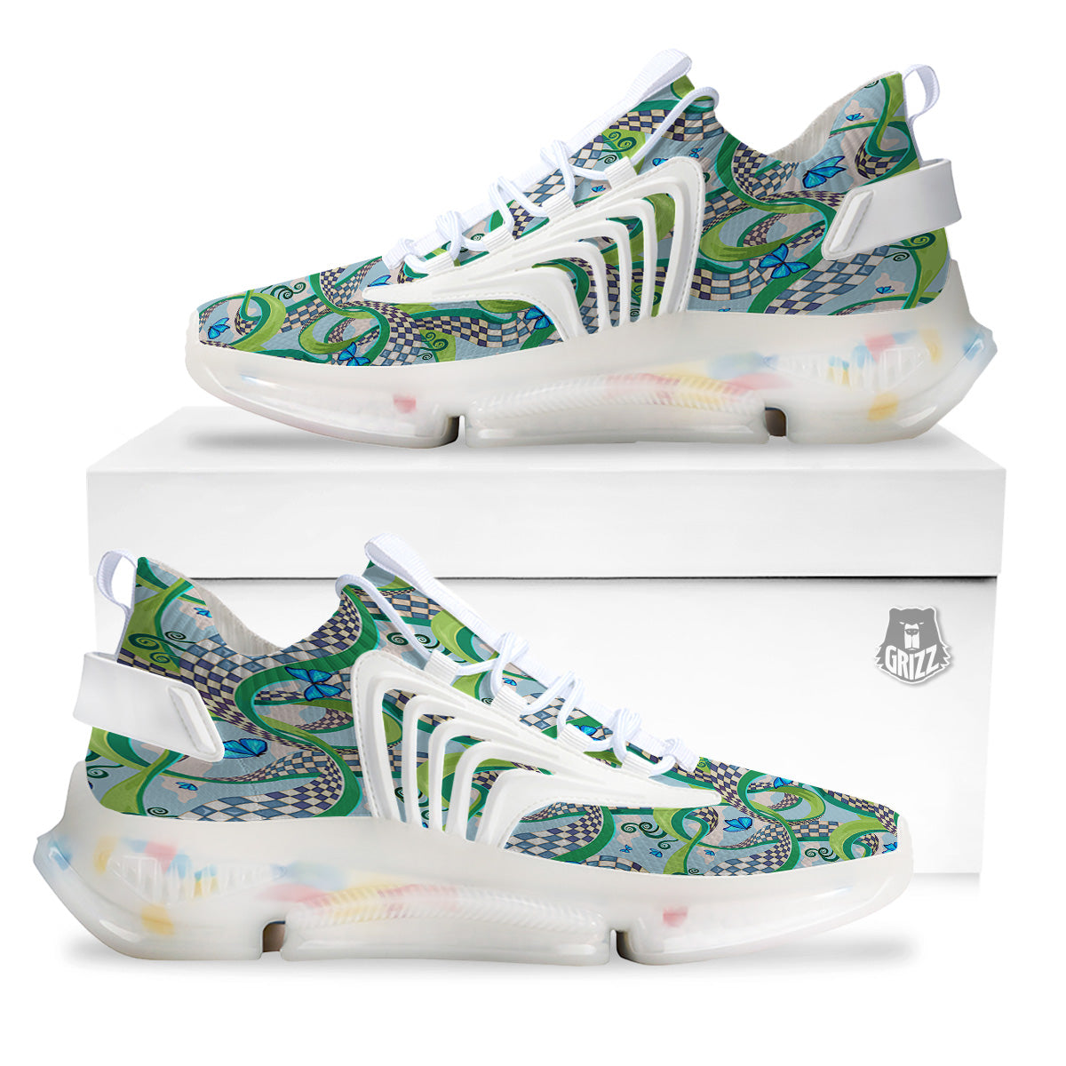 Maze Checkered Print Pattern White Gym Shoes-grizzshop