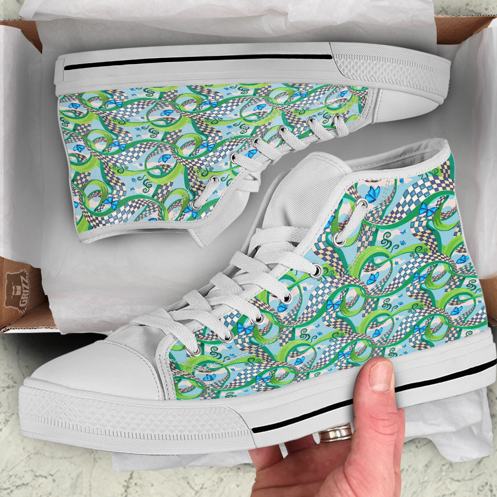 Maze Checkered Print Pattern White High Top Shoes-grizzshop
