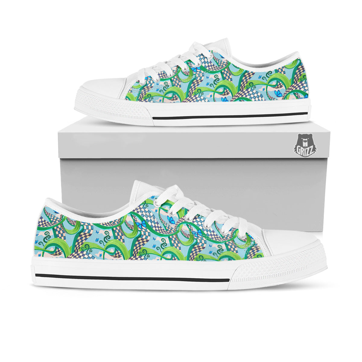 Maze Checkered Print Pattern White Low Top Shoes-grizzshop