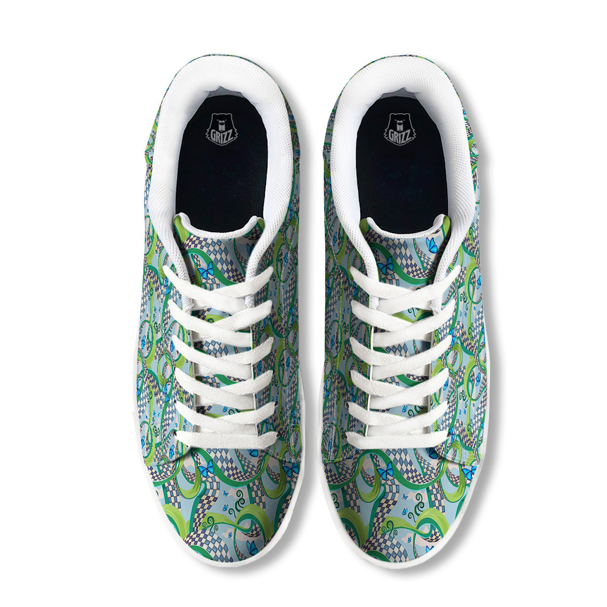 Maze Checkered Print Pattern White Low Top Sneakers-grizzshop