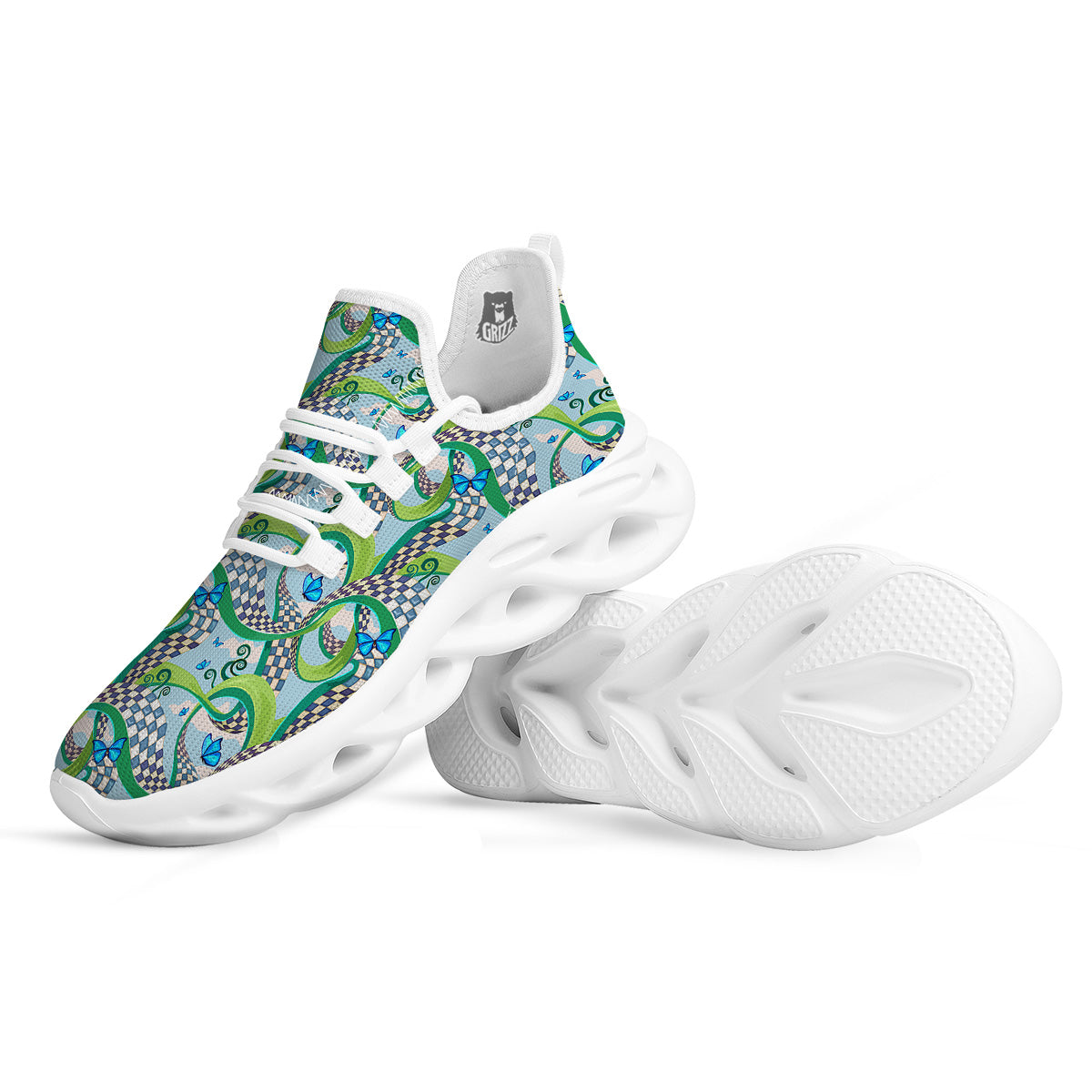 Maze Checkered Print Pattern White Running Shoes-grizzshop