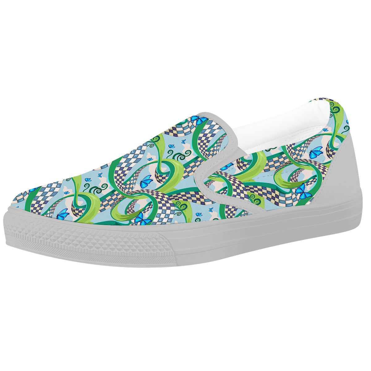 Maze Checkered Print Pattern White Slip On Shoes-grizzshop