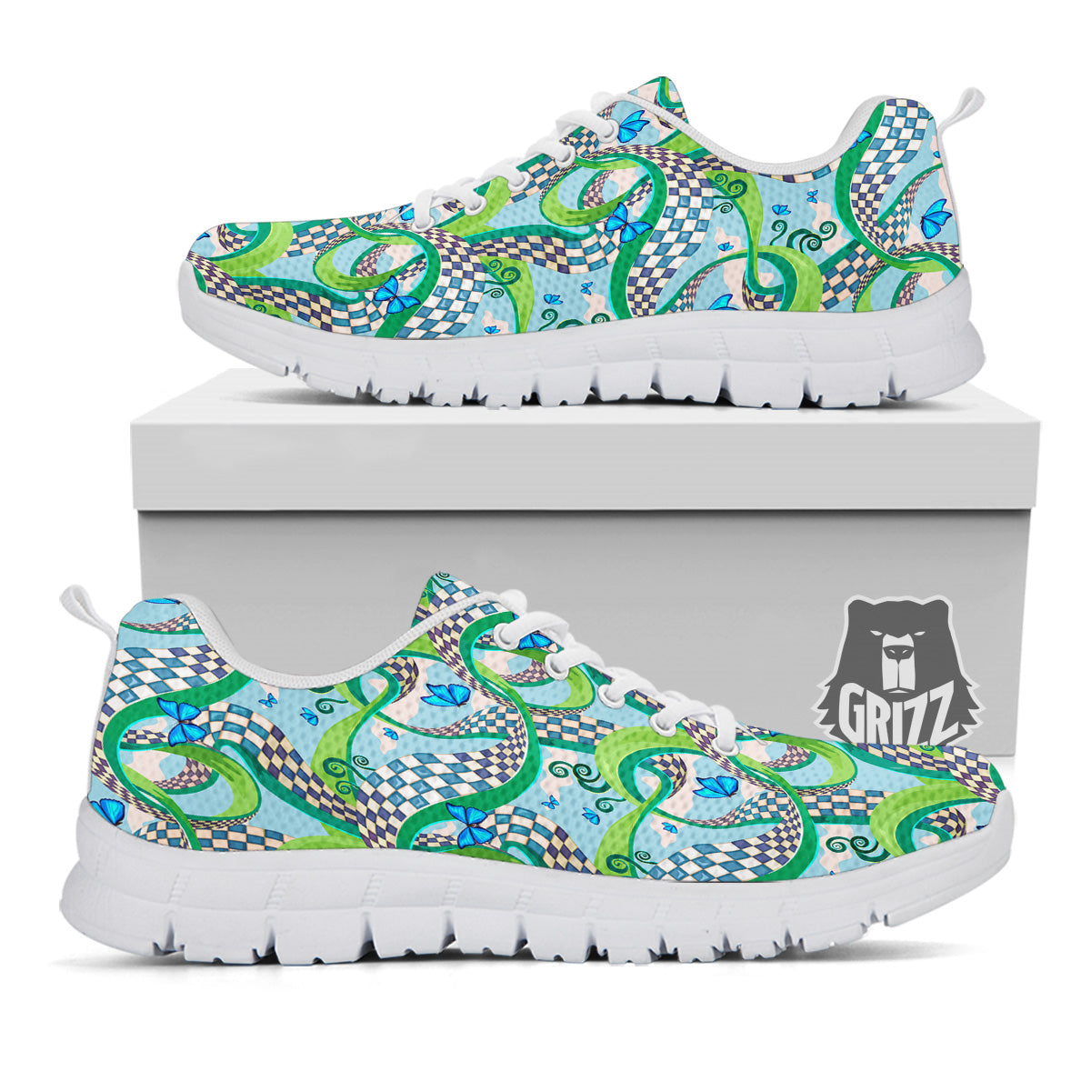 Maze Checkered Print Pattern White Sneaker-grizzshop
