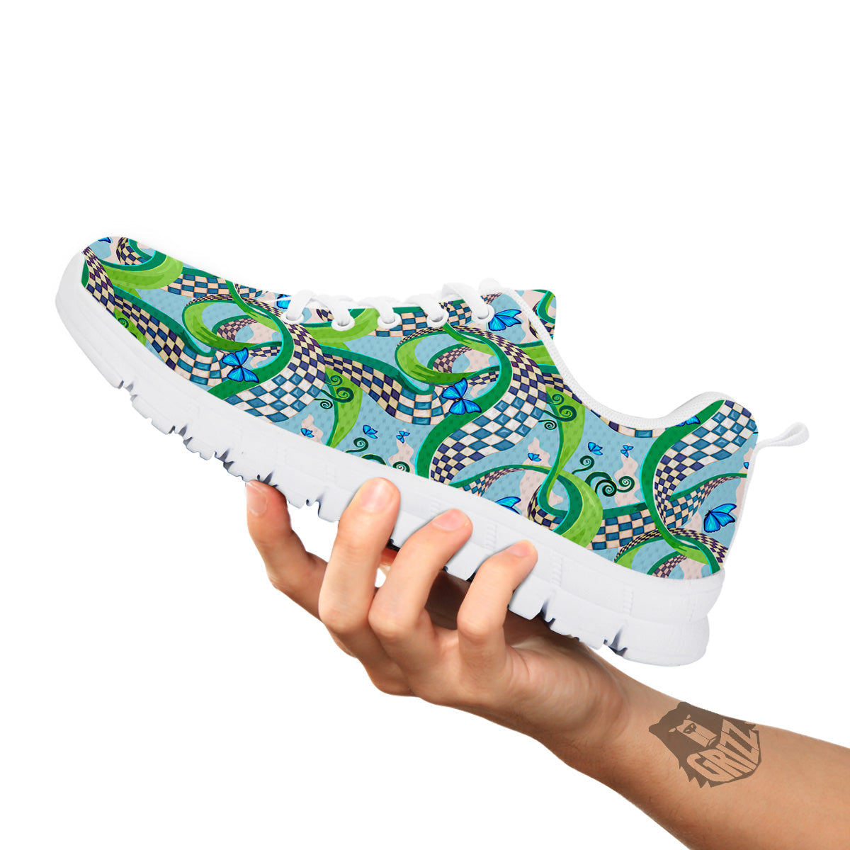Maze Checkered Print Pattern White Sneaker-grizzshop
