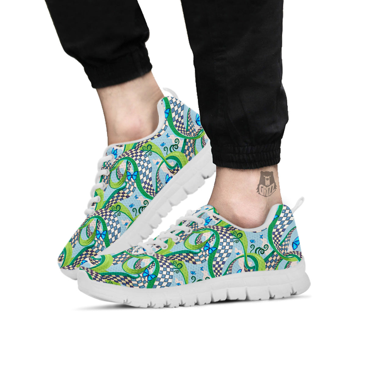 Maze Checkered Print Pattern White Sneaker-grizzshop