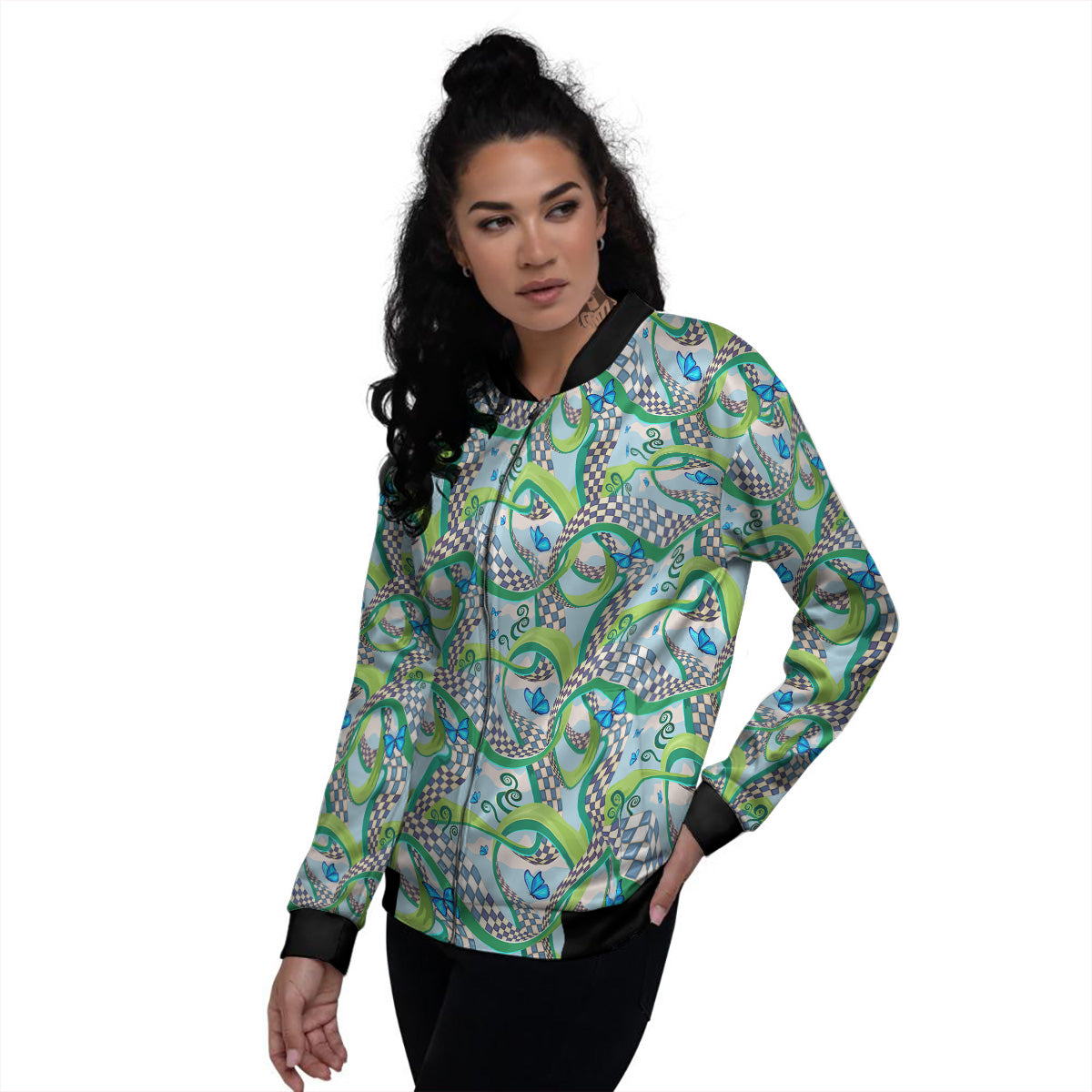 Maze Checkered Print Pattern Women's Bomber Jacket-grizzshop