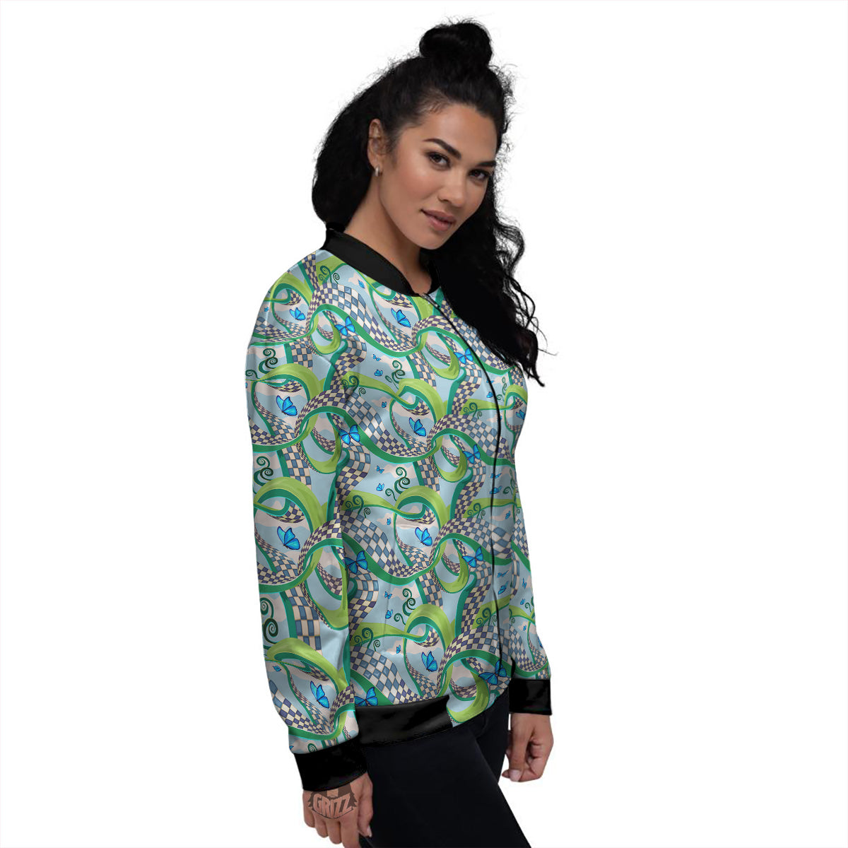 Maze Checkered Print Pattern Women's Bomber Jacket-grizzshop