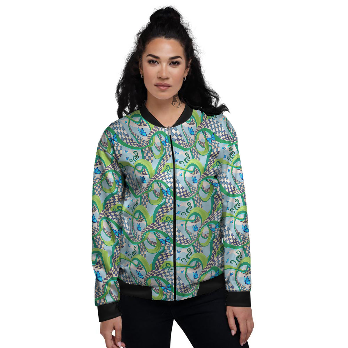 Maze Checkered Print Pattern Women's Bomber Jacket-grizzshop