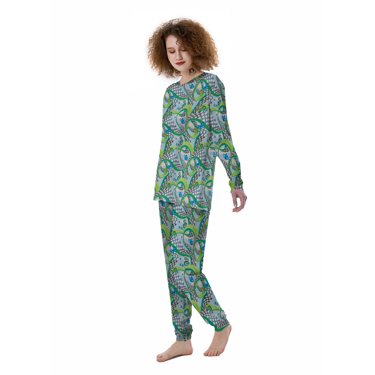 Maze Checkered Print Pattern Women's Pajamas-grizzshop