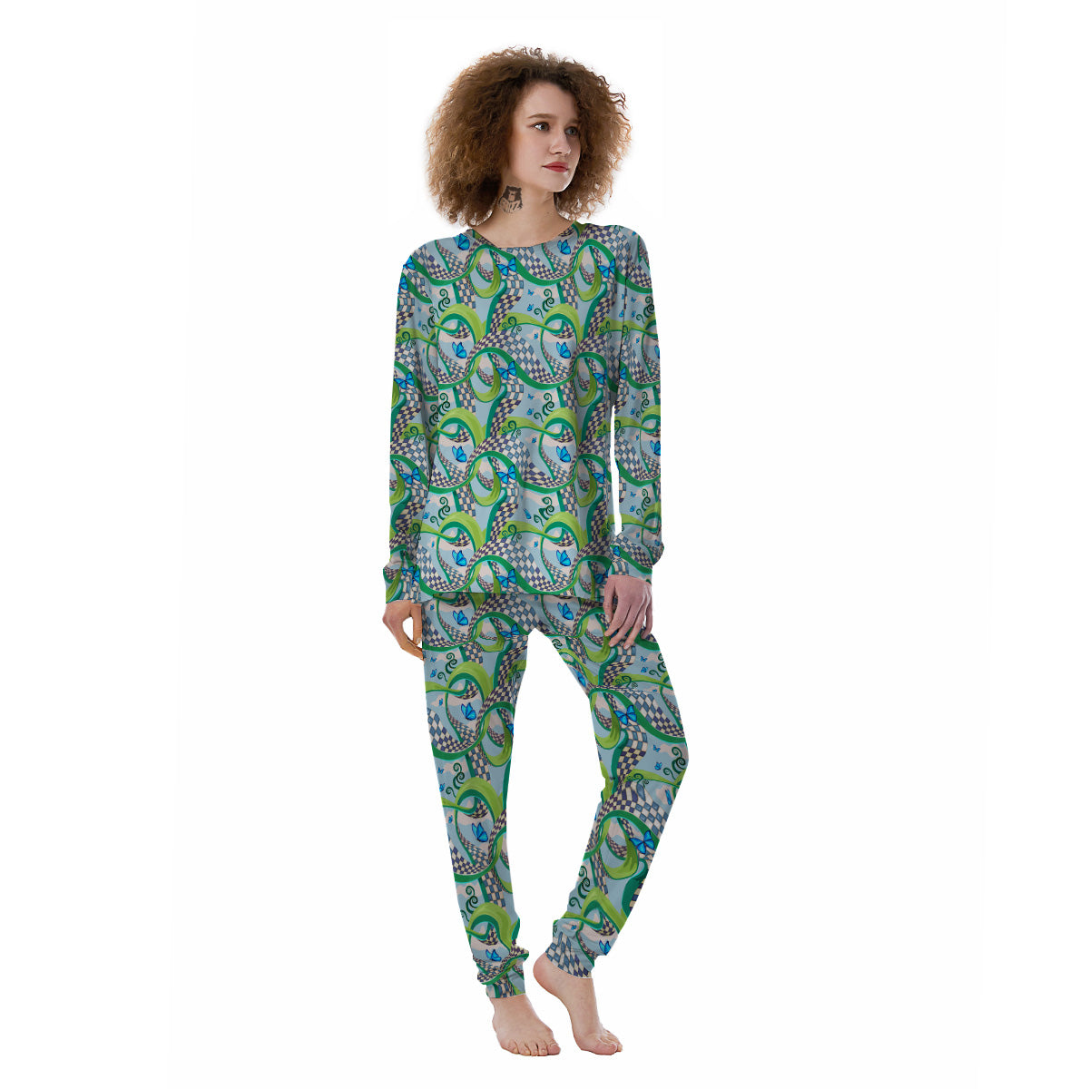 Maze Checkered Print Pattern Women's Pajamas-grizzshop