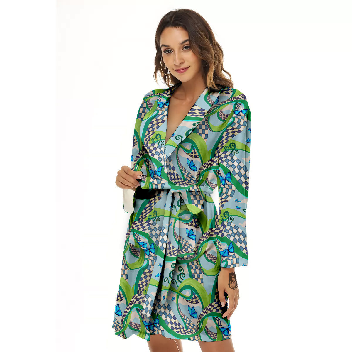Maze Checkered Print Pattern Women's Robe-grizzshop