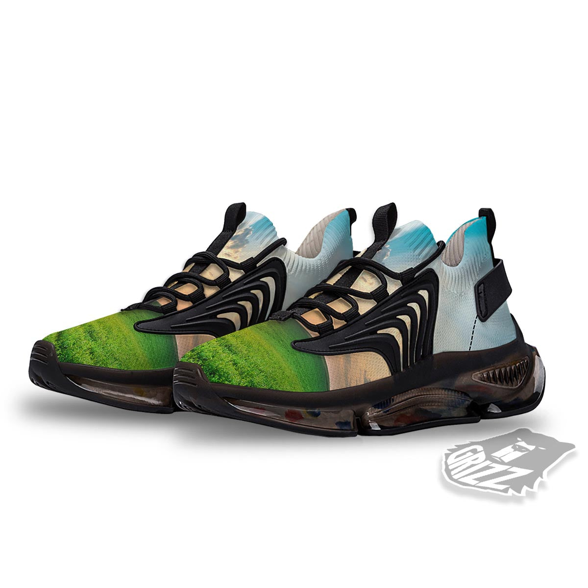 Meadow Sunrise Print Black Gym Shoes-grizzshop