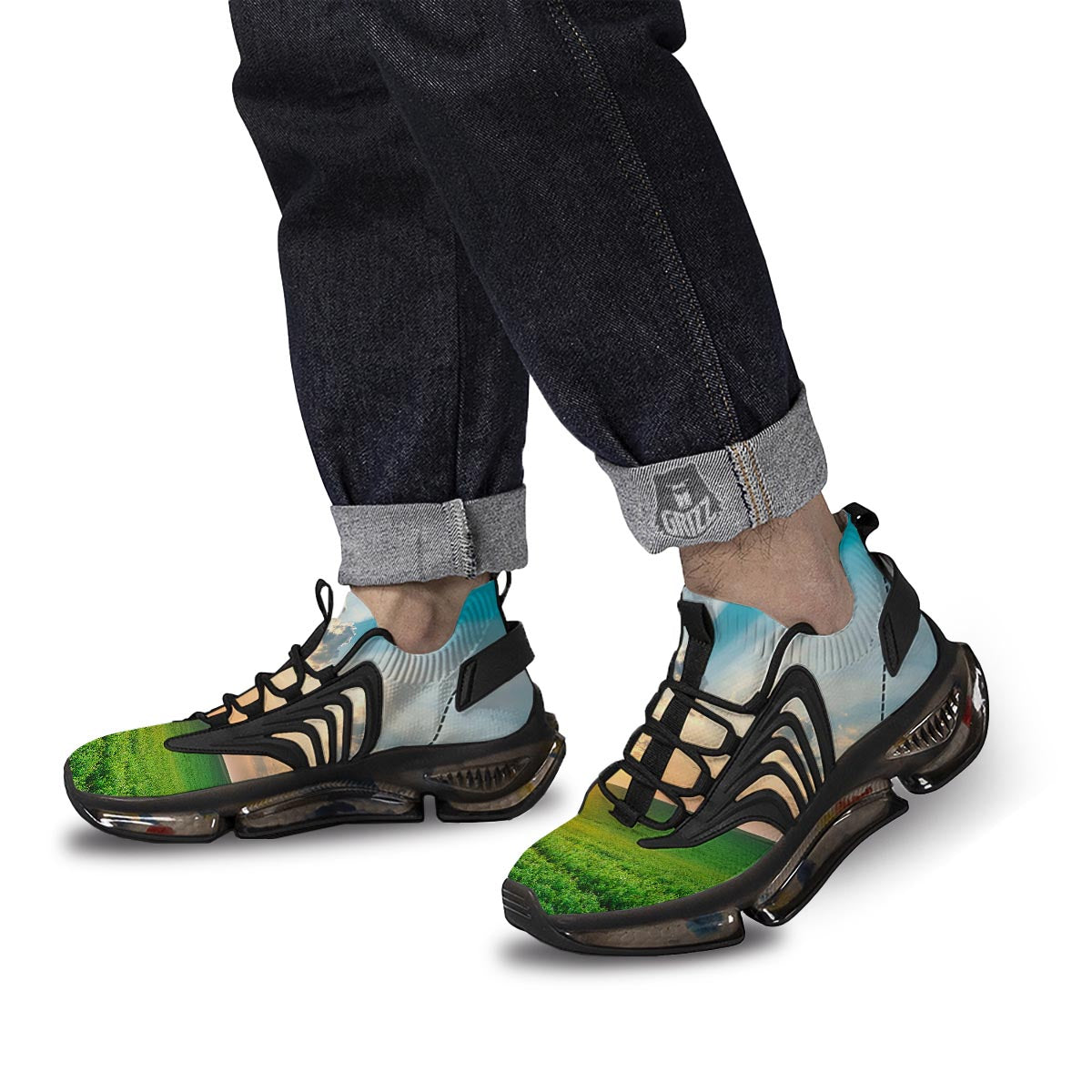 Meadow Sunrise Print Black Gym Shoes-grizzshop