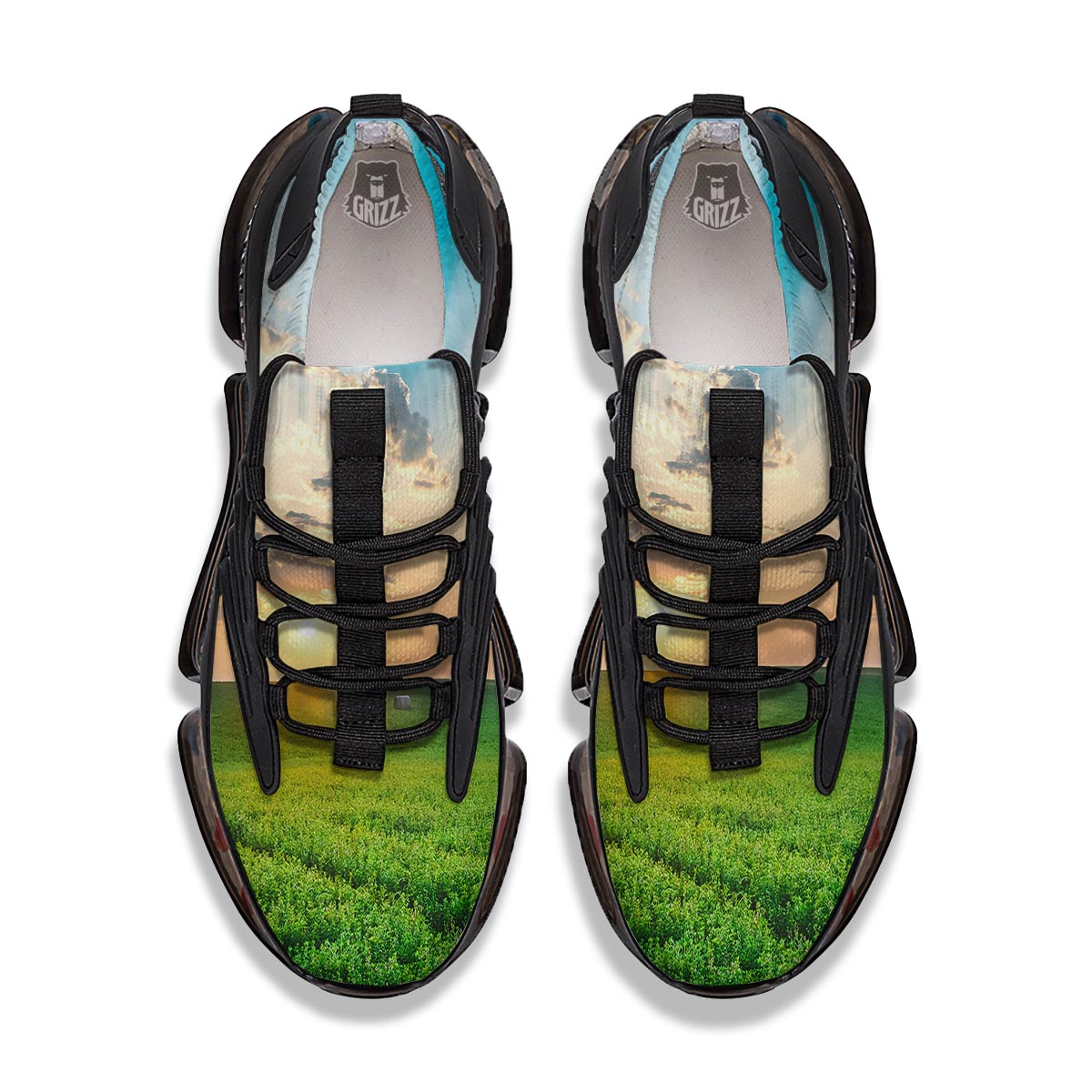 Meadow Sunrise Print Black Gym Shoes-grizzshop