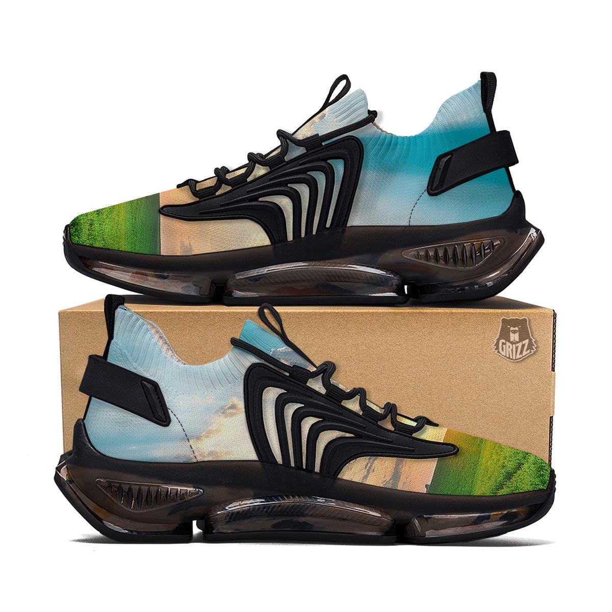Meadow Sunrise Print Black Gym Shoes-grizzshop