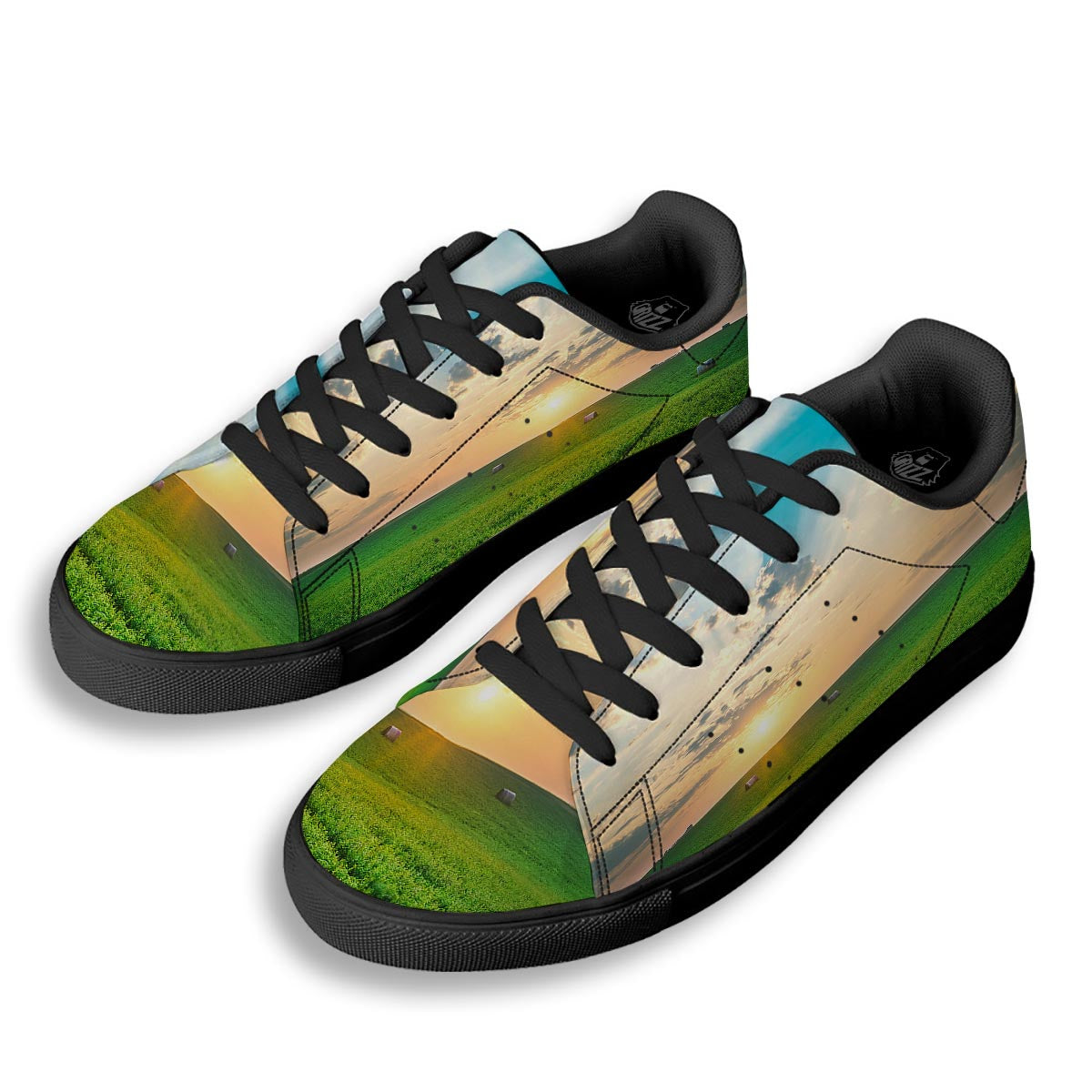 Meadow Sunrise Print Black Low Top Sneakers-grizzshop