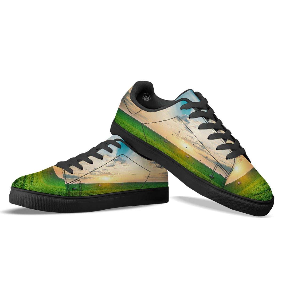 Meadow Sunrise Print Black Low Top Sneakers-grizzshop