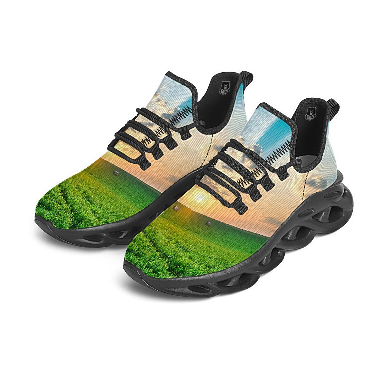 Meadow Sunrise Print Black Running Shoes-grizzshop