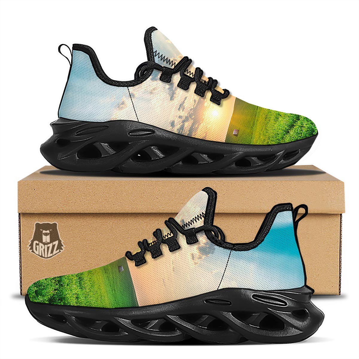 Meadow Sunrise Print Black Running Shoes-grizzshop