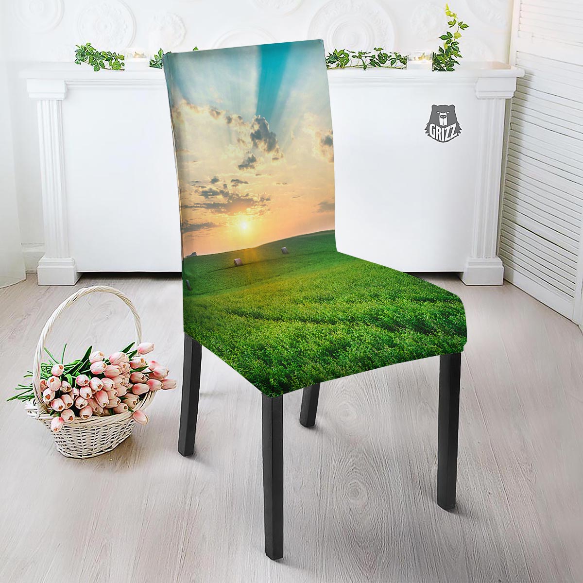 Meadow Sunrise Print Dining Chair Slipcover-grizzshop