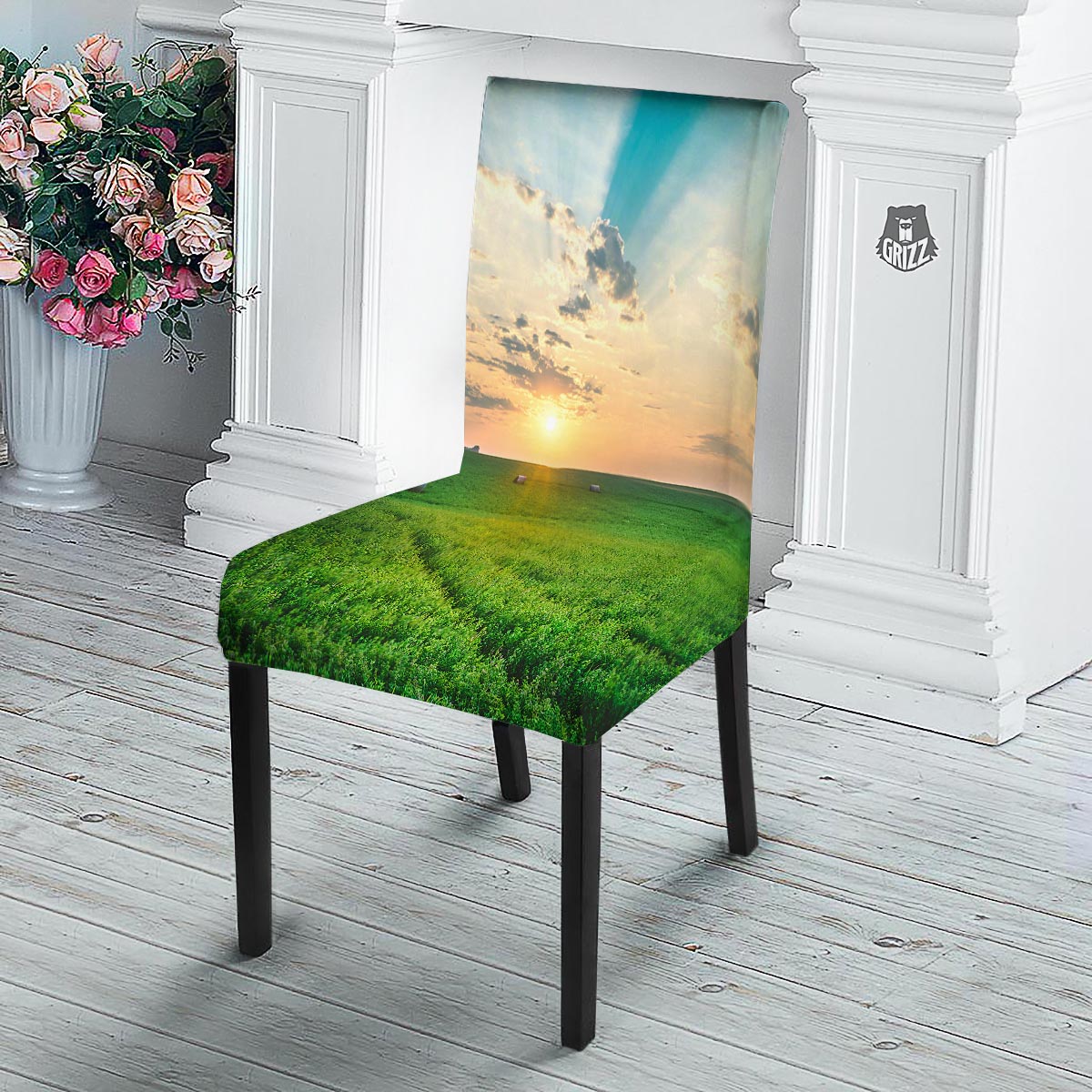 Meadow Sunrise Print Dining Chair Slipcover-grizzshop