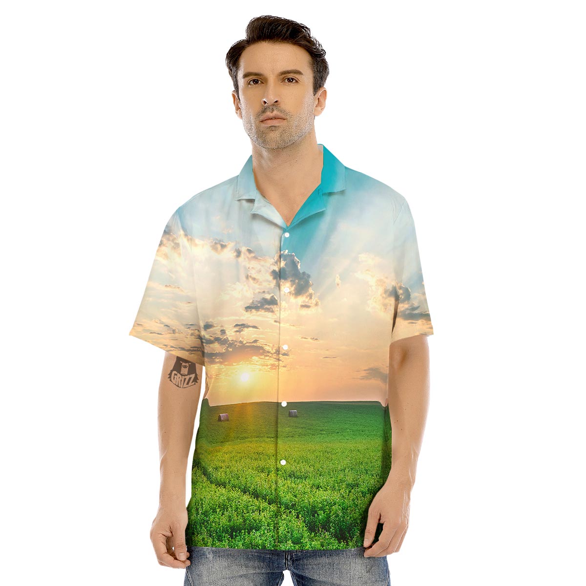 Meadow Sunrise Print Men's Hawaiian Shirt-grizzshop