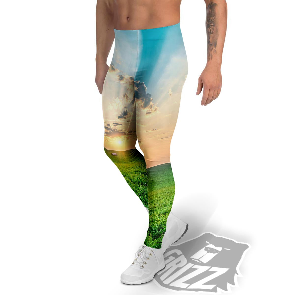 Meadow Sunrise Print Men's Leggings-grizzshop