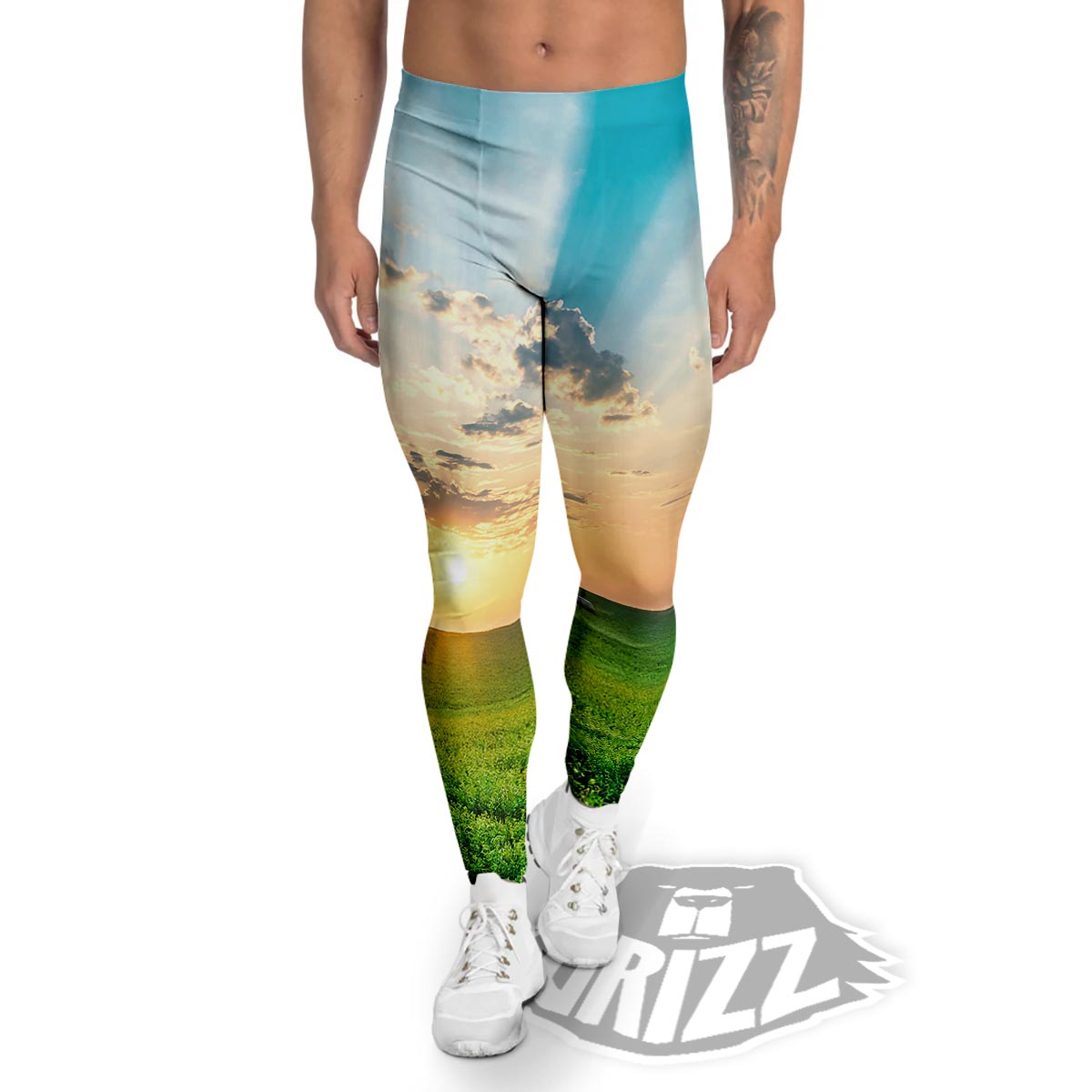 Meadow Sunrise Print Men's Leggings-grizzshop